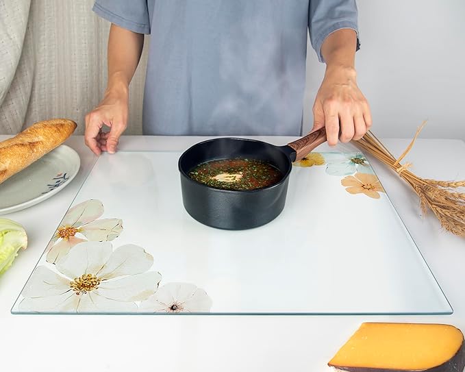 Kitchenville Glass Cutting Board 20”x16”: Tempered Glass Kitchen Counter Protector - Durable- Scratch-Resistant, Heat-Proof - Design 5 - Floral Design