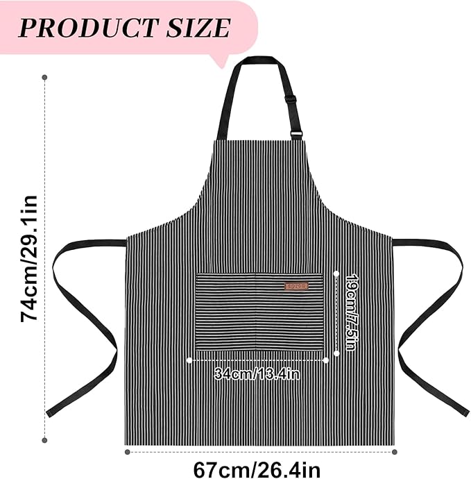 2Pack Adjustable Kitchen Apron for Women Men with 2 Pockets，Cotton-Polyester Blend Bib Aprons for Cooking,Baking