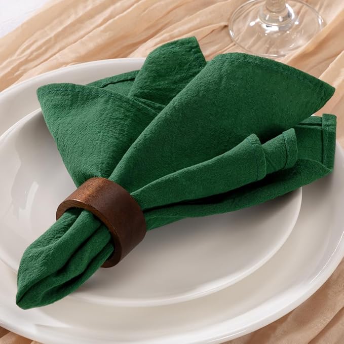 MLMW Christmas Cloth Napkins Set of 8 Emerald Green Linen Cotton Spring Easter Napkins Cloth Bulk Washable Dinner Napkins 16"×16" for Wedding Party Baby Bridal Shower Birthday Table Decor