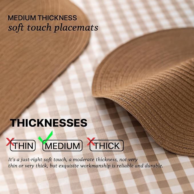 Round Placemats Set of 12 Woven Placemats Washable Braided Table Mats for Dining Table Heat Resistant Non-Slip Circle Place Mats(Brown)