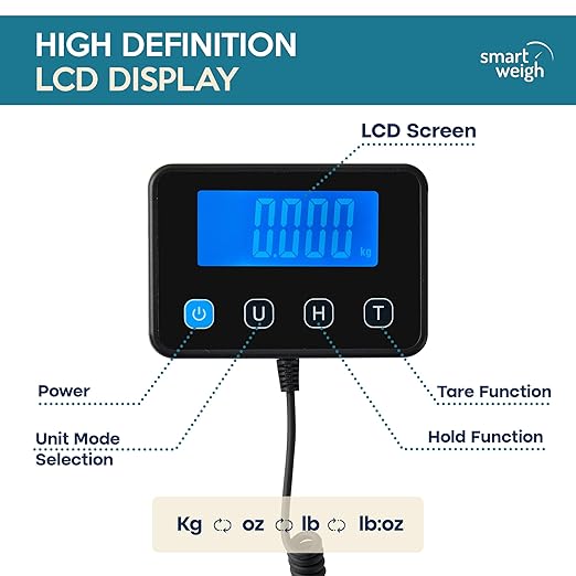 Smart Weigh Digital Postal Shipping Scale, Heavy Duty Wide Platform, 440 lb Capacity, 2 oz Readability, Hold & Tare Function, Includes Batteries & USB-C