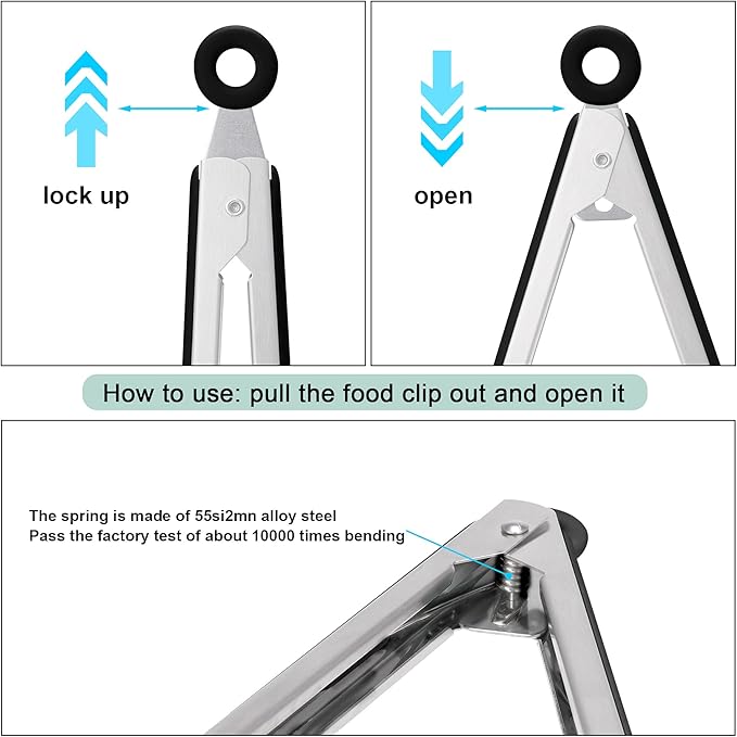 4in1 Stainless Steel Kitchen Food Tongs Set for Cooking with Silicone Tips, Toaster Steak Pie Pizza Pasta Spaghetti Noodles Salad Fruit Vegetable Grill BBQ Buffet Clamp Serving Tools Gadgets