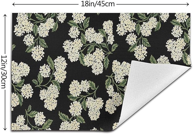 Spring Place mats Set of 4,12x18 Inches Black Beige Hydrangea Floral Decorative Summer Decor Flower Placemats Rectangle Spring Table Mats for Party Home Kitchen Dining Table Decoration