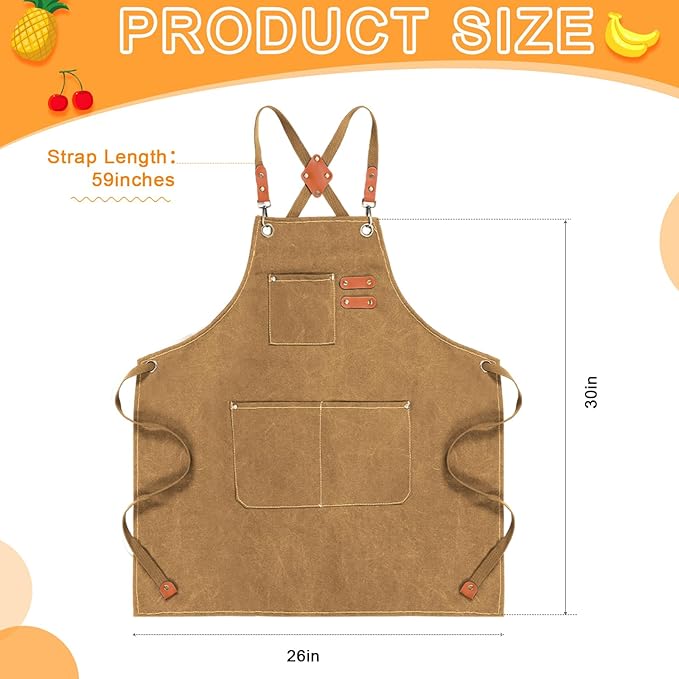 Toulite 4 Pack Canvas Chef Apron for Men with Adjustable Strap Cross Back Cotton Barber Apron with Pocket, 26 x 30''