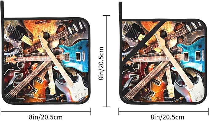 Pot Holders for Kitchen 2PCS Music Guitar,Heat Resistant Potholders Oven Hot Pads for Kitchen Cooking Baking BBQ