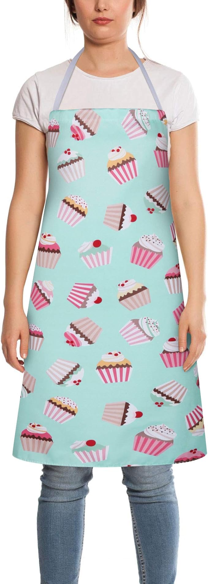 RosieLily Cute Cupcake Apron for Women & Girls - Blue Kitchen Apron for Cooking, Baking, Gardening & Grilling - Gift for Baker