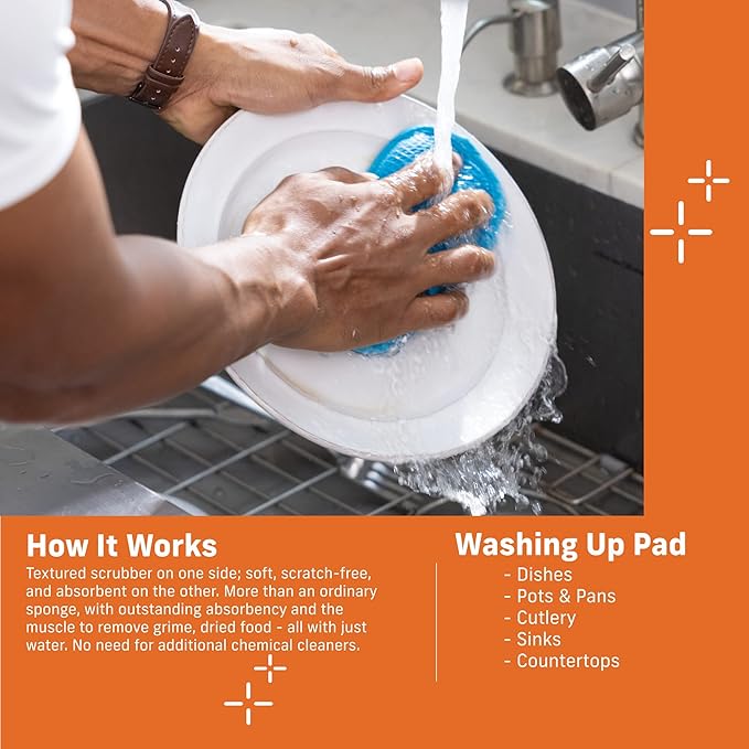 E-Cloth Washing Up Pad, Premium Microfiber Non-Scratch Kitchen Dish Scrubber Sponge, Ideal for Dish, Sink and Countertop Cleaning, 100 Wash Guarantee, Yellow, 4 Pack