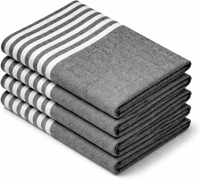 Cloth Napkins 18x18 Inches - Striped Design, 100% Cotton, Reusable & Durable Fabric Napkins for Dining, Everyday Meals, Events, Parties - Machine Washable, Set of 4, Black