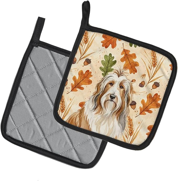 Caroline's Treasures Fawn Bearded Collie Heirloom Fall Pair of Pot Holders Pair 7.5x7.5 Quilted Insulated Hot Pads Decorative Kitchen Gift Made in USA
