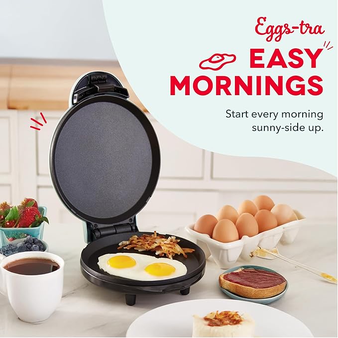 Dash Round Express Electric - Pancake Maker & Eggs Griddle System - Healthy Breakfast Maker - Quick Heat-Up & Easy Cleanup - nonstick surface - Aqua