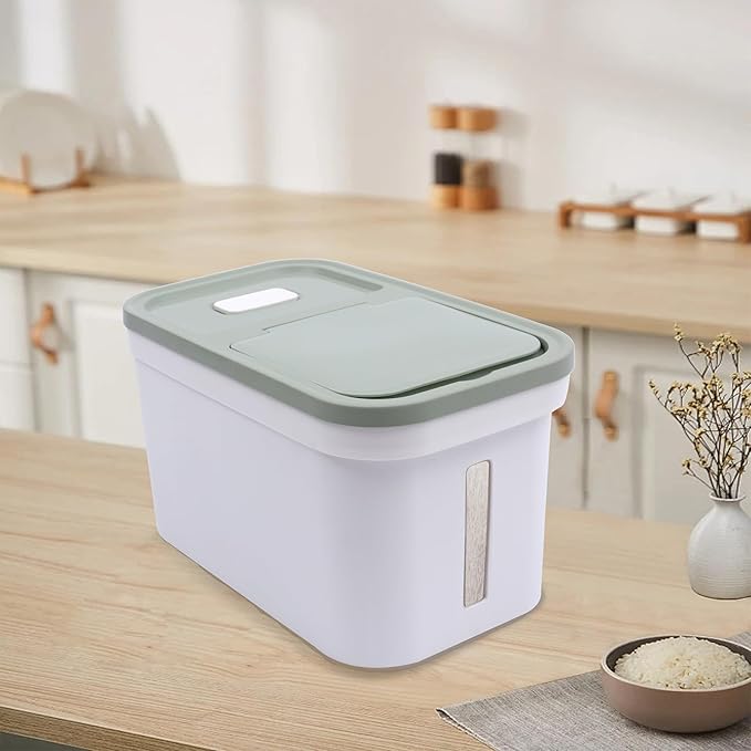 22Lbs Large Rice Storage Container, Cereal Rice & Grain Dispenser Airtight Bulk Food Storage Bucket with a Measuring Cup Rice Dispenser Dry Food Grain Dispenser for Grains Rice (Green and White)