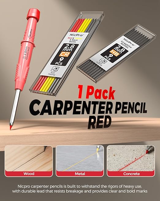 Nicpro Woodworking Scriber Marking Line Ruler, Adjustable Aluminum Alloy Sliding T-Square Ruler with Carpenter Pencil, Angle Adjustment Scale, Precision Line Drawing aid Ruler Tools for Woodworking