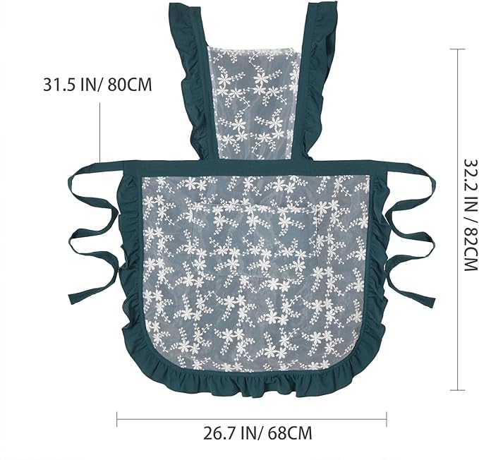 Pinknoke Vintage Pinafore Apron Dress for Women with Pockets Cute Floral Chef Aprons for Kitchen Cooking Baking Gardening
