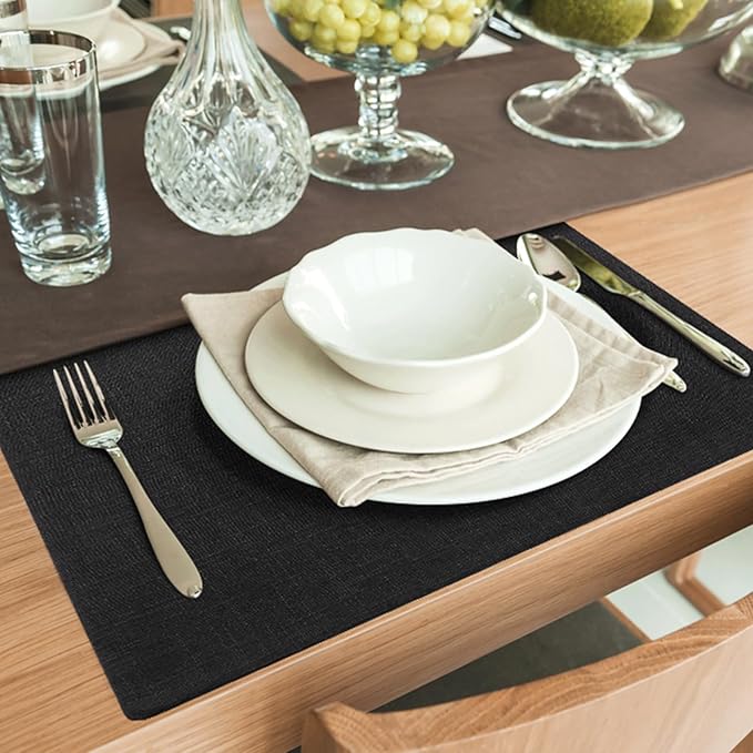 homing Cotton Linen Placemats Set of 4, Cloth Washable Farmhouse Dining Table Mats for Indoors & Outdoors, Easy to Clean, Black, 13 x 19 Inch