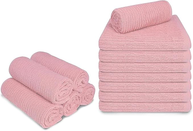 Softolle Bar Mop Towels, Pack of 12-16x19 Inches - 100% Cotton Super Absorbent Towels, Multi-Purpose for Home and Bar Cleaning (Pink)