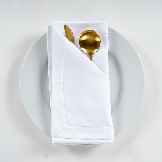 Fingercraft White Cloth Napkins Cotton High GSM Hotel Quality 20 in Oversized Set of 12 Stripe Easter Color