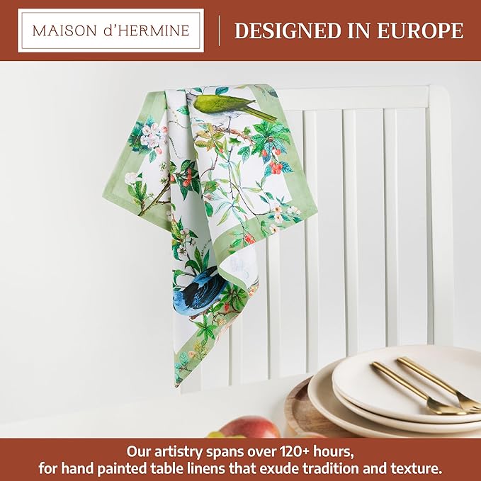 Maison d' Hermine Cloth Napkins Set of 4 100% Cotton Everyday Reusable Square Napkins Cloth Washable Dinner Party Wedding Restaurant Gifts for Mothers Day Spring/Summer (Mesange, 18" x 18")