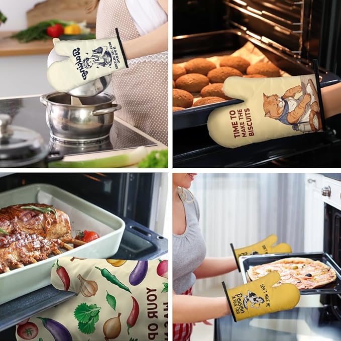 DYJYBMY Time to Make The Biscuits Funny Cat Oven Double Mitts (One Pair), Cute Kitchen Gadgets for Pet Lover, Housewarming Gifts for Cat Mom Dad, Bake Lover Gifts for Mom Dad Wife Husband Sister BFF