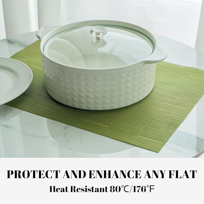 Placemats Set of 12 Vinyl/Plastic Woven Place Mats for Kitchen Table Indoor/Outdoor Washable Placemat Wipeable Dining Table Mats (Oliver Green,12)