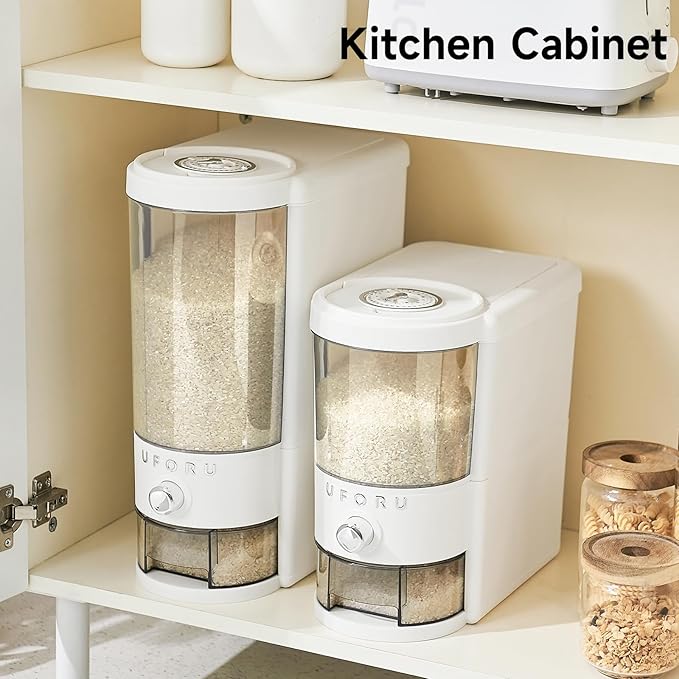 Rice Dispenser 20 lbs | Large Rice Storage Container for Kitchen&Pantry - Space-saving, Moisture & Pest-proof, BPA-Free - Dry Food Dispenser with One-Touch Dispenser & Measuring Cup for Families