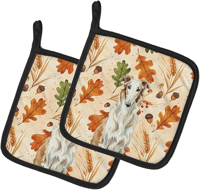 Caroline's Treasures Borzoi Heirloom Fall Pair of Pot Holders Pair 7.5x7.5 Quilted Insulated Hot Pads Decorative Kitchen Gift Made in USA