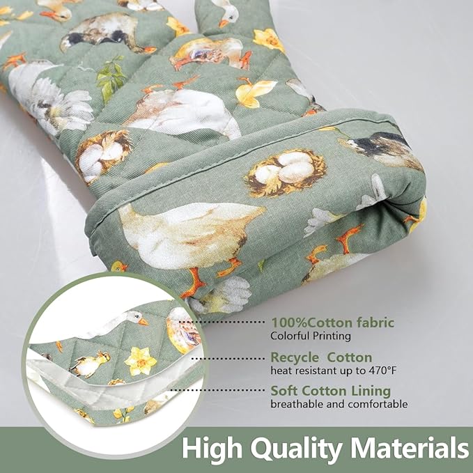 Oven Mitts Cotton Fashion Cute Teal Design 1pair Heat Resistant Oven Gloves Safe Cooking Baking Grilling Barbecue Machine Washable Pot Holders (Teal)
