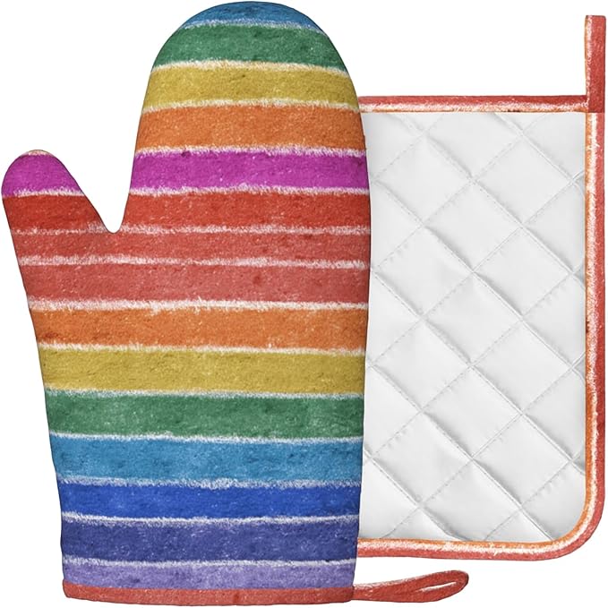 Colorful Graffiti Oven Mitts and Pot Holders Sets Rainbow Silicone Heat Resistant Kitchen Oven Gloves Pot Holder for Cooking Baking Grilling BBQ