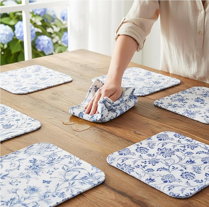 Tinlade 36 Pack Reusable Cleaning Cloths Washable Cotton Kitchen Towels Bulk 11.81 x 9.84 Inches Absorbent Dish Towels Roll for Home Kitchen Cleaning Supplies 12 Styles (Swedish Blue Floral)