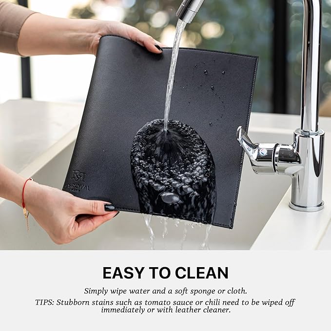 Faux Leather Placemats Set of 4 Vinyl Washable Wipeable Table Mats for Kitchen Dining Table Heat Resistant Waterproof Modern Indoor/Outdoor Placemats Non-Slip Easy Clean Place Mats (Black)