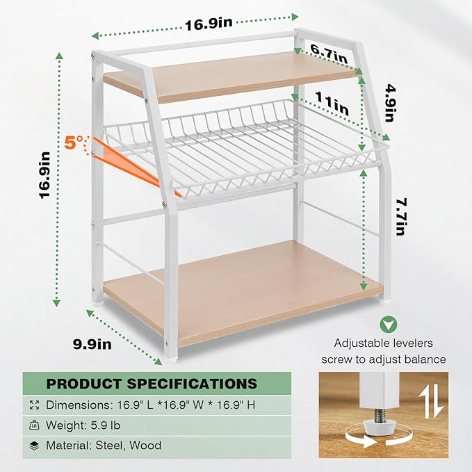 Kitchen Countertop Organizer, Snack Organizer Candy Display Stand Coffee Station Organizer, 3 Tier Wooden Counter Storage for Soda Cans Condiment Tea, for Pantry Office Bathroom, White (White)