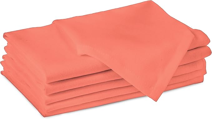 Encasa XO Coral Cloth Napkins Set of 6, 17"x17" | Solid Color Cotton Dinner Napkins | Washable & Reusable Wedding Napkins for Holiday Dinners, Party, & Everyday Table Decor