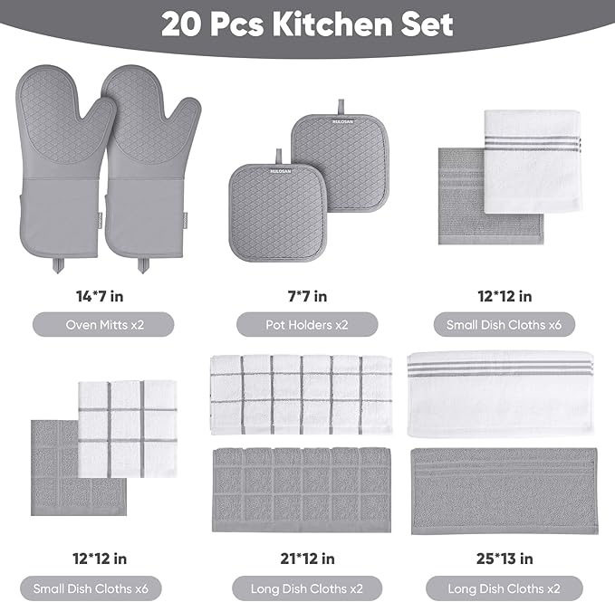 Silicone Oven Mitts Pot Holder Kitchen-Towels100% Cotton Dish Towels for Kitchen,Super Soft and Absorbent Kitchen Hand Towels/Tea Towels.Pot Holder,Oven Mitt Heat Resistant,Silicone Grip,Gift Set