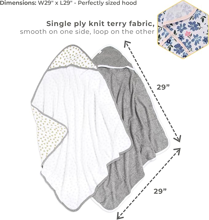 Burts Bees Baby Infant Hooded Towels Botanical Gardens Organic Cotton, Unisex Bath Essentials and Newborn Necessities, Soft Nursery Towel with Hood Set, 2-Pack Size 29 x 29 Inch