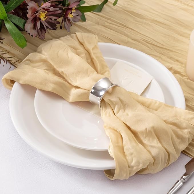 20 Pack Champagne Cheesecloth Napkins Washable Spring Summer Cloth Napkins Set of 20 Bulk 21x21 Inches Table Napkins for Wedding Baby Bridal Shower Birthday Dinner Party Decor