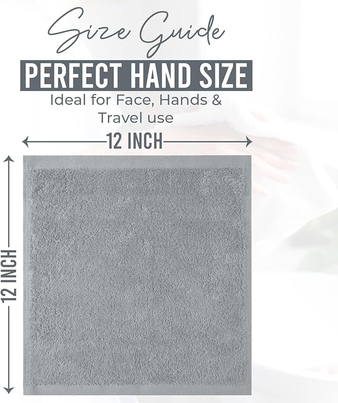 DAN RIVER 12 Pack Wash Cloths for Showering [12x12] - 100% Cotton Washcloths Premium Quality Flannel Face Cloths for Bathroom, Highly Absorbent and Soft Feel Wash Clothes, Silver