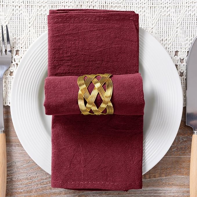 MLMC 4 Pack Burgundy Cloth Napkins Rustic Washable Cotton Linen Napkins Set of 4 17"x17" Reusable Wine Red Dinner Napkins Cloth for Wedding Bridal Baby Shower Table Decor