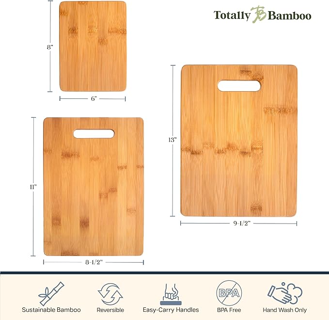 Totally Bamboo Cutting Boards for Kitchen, Set of 3 – Bamboo Wood Cutting Board Set in Large, Medium & Small Sizes