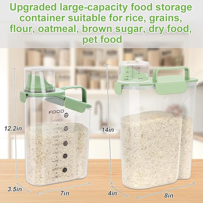 LEAWALK Airtight 10LBS/ Rice/Cereal/Dry Food Storage Container BPA Free, 5.28Qt Clear Plastic Kitchen and Pantry Organization Bin Suitable for Oats, Flour, Sugar, Pasta, Pet Food, etc (Fruit Green
