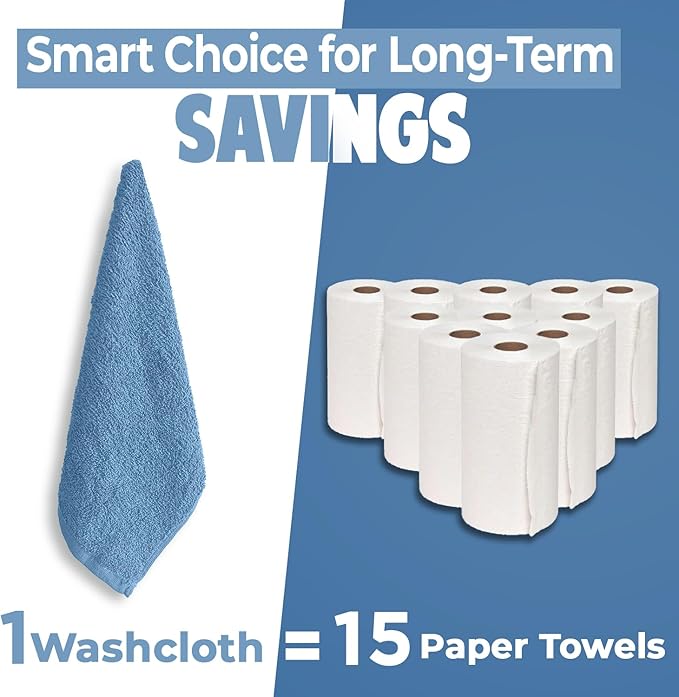 DAN RIVER 12 Pack Wash Cloths for Showering [12x12] - 100% Cotton Washcloths Premium Quality Flannel Face Cloths for Bathroom, Highly Absorbent and Soft Feel Wash Clothes, M Blue
