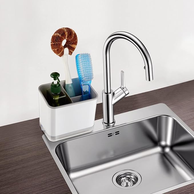RedCall Kitchen Sink Caddy Organizer Counter,Dish Sponge Holder and Brush Holder with Drip Tray,Plastic Sinkware Caddy,Bathroom Toothbrush Holder (1 Sink Caddy)