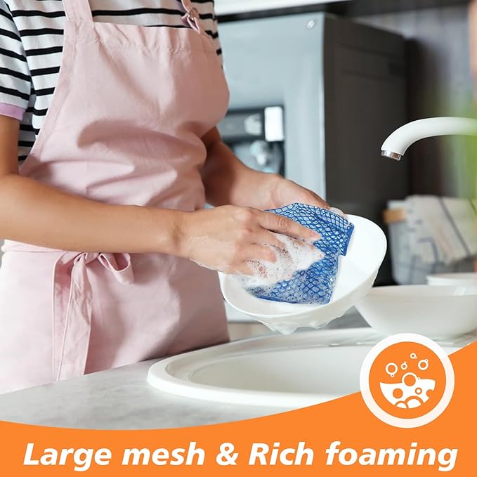 SUNLAND Netted Dish Cloths for Washing Dishes No Odor Dishes Scrubber for Kitchen-Fast Drying and Easy to Clean Mesh Dish Cloth 6 Pack 12Inch x12Inch Blue