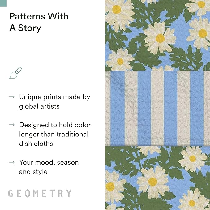 GEOMETRY Kitchen Dish Cloths - Spring & Summer Collection - Premium Dishcloths with Geoweave - Absorbent & Fast Drying Kitchen Towels - Daisy Sky, 10" x 10" - 3-Pack