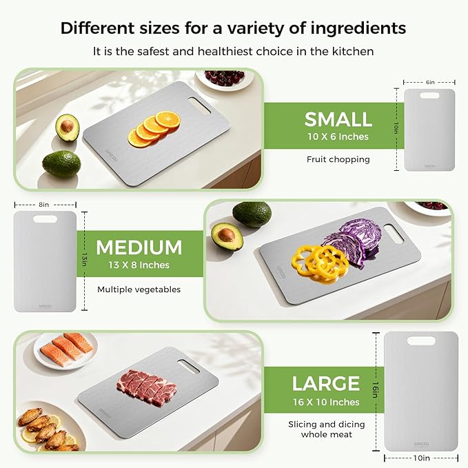 Titanium Cutting Board, 100% Pure Titanium Cutting Boards for Kitchen, Double-sided Titanium Cutting Boards,Separate Raw and Cooked Food Areas,Non-Toxic,Dishwasher Safe 13”L × 8”W