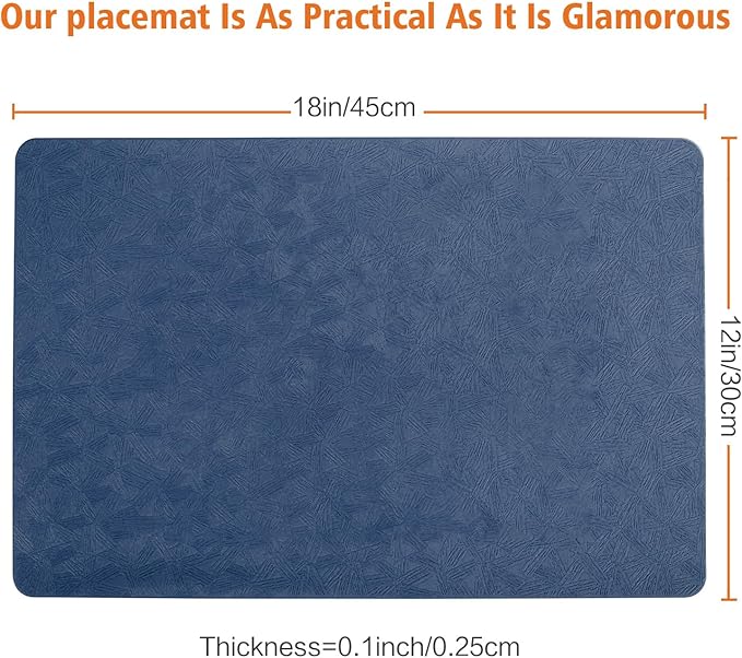 Vinyl Placemats Set of 12 Heat Resistant Easy Clean Non-Slip Place Mats for Dining Table Faux Leather Waterproof Stain Resistant Wipeable Washable PVC Table Mats(12, Blue)