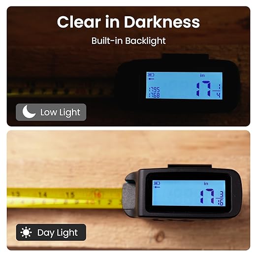 Digital Tape Measure 16 Ft - 6 Metric and Imperial Units, Easy Read Digital Measuring Tape Retractable with Fractions 1/16, Rechargeable Measurement Tool, for Distance/Area/Volume, Gray