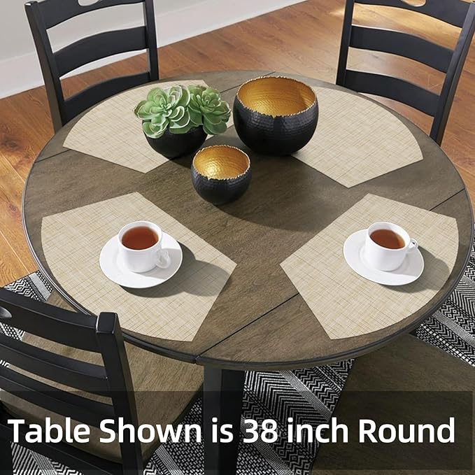 SHACOS Round Table Placemats Wedge Shaped Placemat Set of 4 Non Slip Heat Resistant Woven Vinyl Table Mats Wipe Clean Indoor Outdoor (4, Beige Yellow)