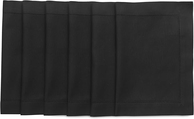 Solino Home Black Placemats Set of 6 - Cotton Linen Hemstitch Placemats 14 x 19 Inch for Spring, Summer, Mothers Day