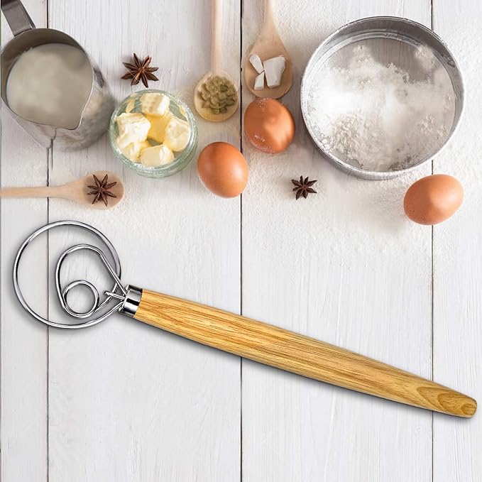 Danish Dough Whisk, Sourdough Tools For Bread Mixer, Dutch Style Bread Whisk For Sourdough Cooking Kitchen with Stainless Steel Danish Sourdough Whisks Bread Mixer 13" and Dough Scraper