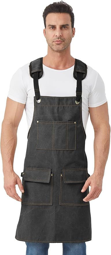 Nanxson Woodworking Apron for Men,Canvas Work Tool Apron Cross Back with Multi-Pockets Waterproof for Carpenter Woodworker