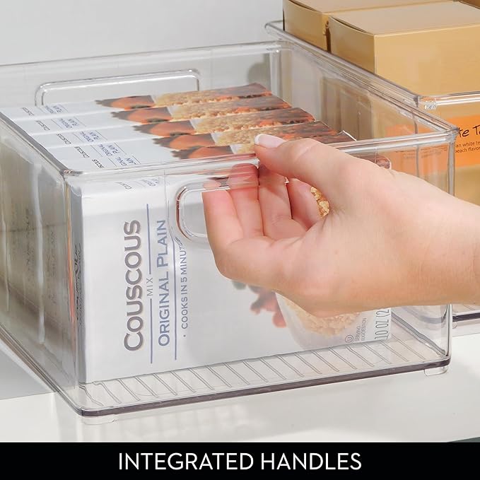 iDesign Plastic Stackable Pantry Bin - Organizer Bin with Handles for Cabinets or Fridge - Set of 2 - Clear